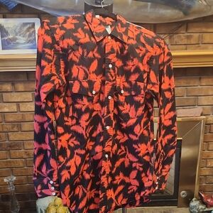Vintage Western Pearlsnap Black And Red Abstract Shirt WESTERNER BRAND cotton
